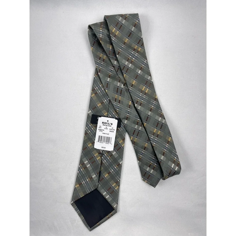 Axcess Prima Plaid Mens OS Gray Silver Multi NWT 100% Silk Woven Classic Necktie